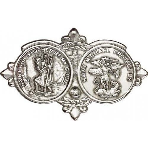 Bliss Antique Silver St. Christopher / St Michael Visor Clip