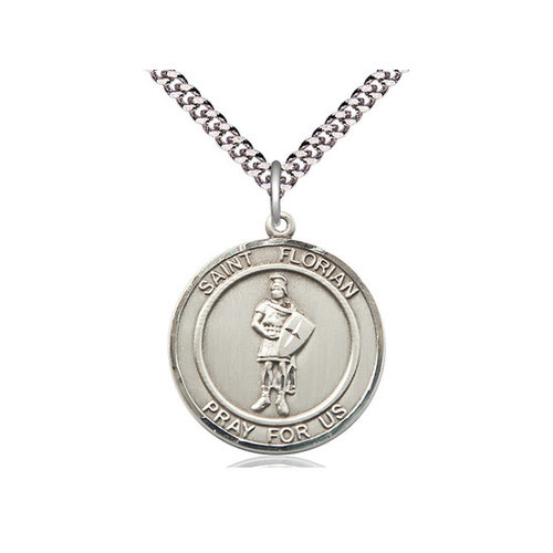 Bliss Sterling Silver St. Florian Pendant & 24" Chain