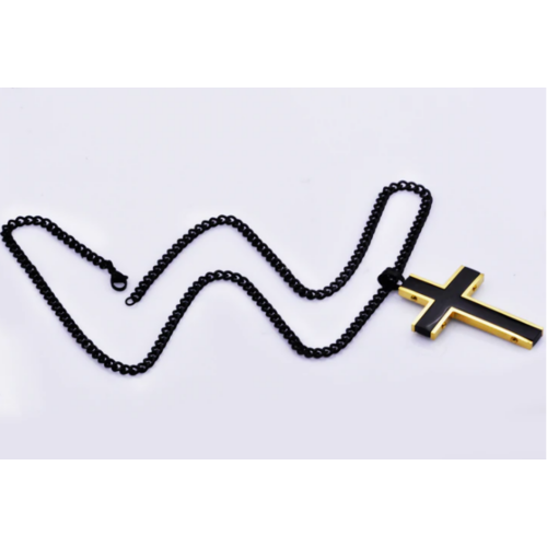 Mens Black And Gold Cross Pendant Necklace