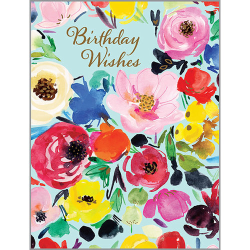 Greeting Card w Scripture: BIRTHDAY BLOOMS ON BLUE