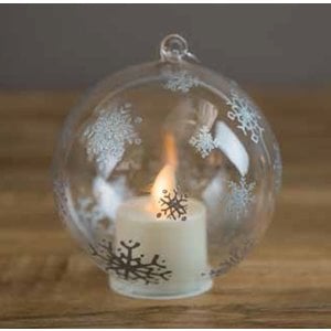 boston warehouse Pewter Snowflake Ornament With Moving Flame LED Tealight