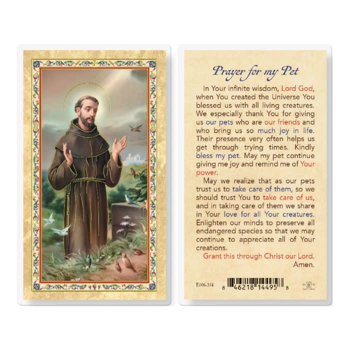 Prayer For My Pet - St Francis Holy Card - The Cathedral Bookstore