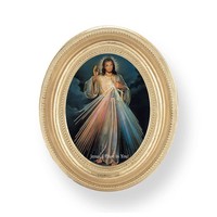 Divine Mercy Print in Gold Oval Frame