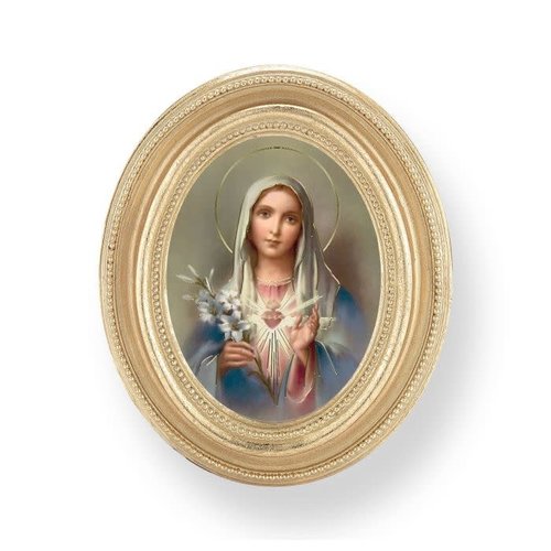 Immaculate Heart of Mary Print In Gold Oval Frame