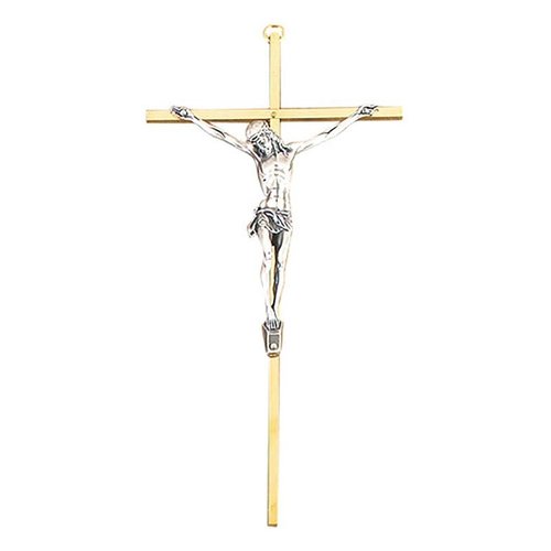 Crucifix Brass with Pewter Corpus 10" Crucifix Brass with Pewter Corpus 10"
