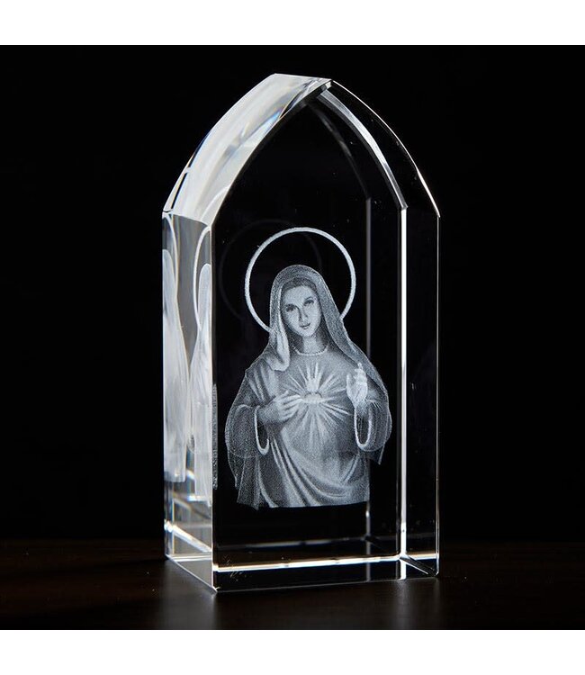 Immaculate Heart Etched Glass Stand 3 3/4