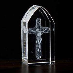 Crucifix Etched Glass Stand 3 3/4"