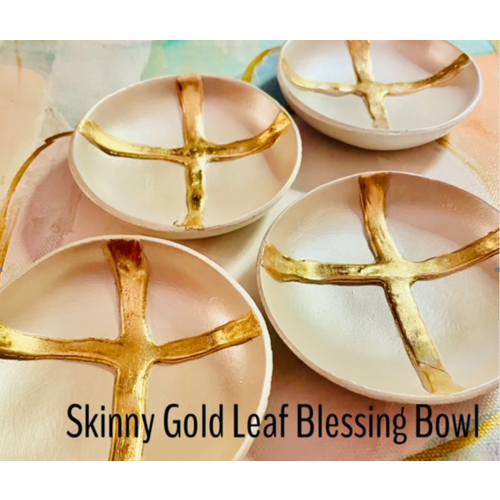 Gold leaf skinny Cross blessing bowl cream