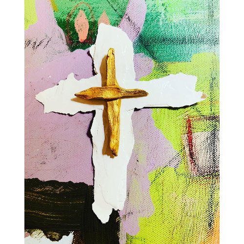 Paper Mache & Gold Cross 11"  by Carrie Cox