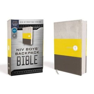 NIV, Boys' Backpack Bible, Compact, Leathersoft, Yellow/Gray, Red Letter Edition, Comfort Print