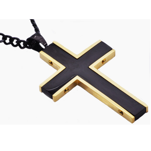 Mens Black And Gold Cross Pendant Necklace