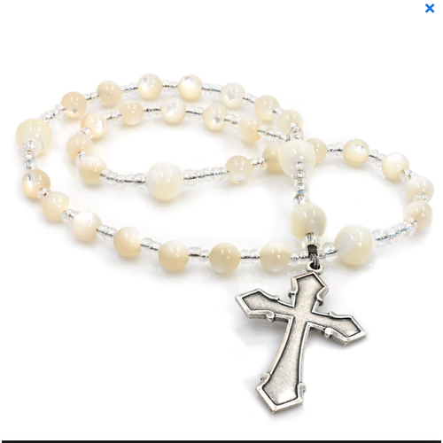 Anglican Rosary White Mother of Pearl with Silver Clechee Cross