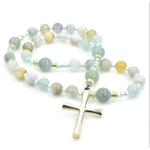 Anglican Rosary Aquamarine Ab With Sterling Latin Cross