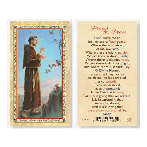 St Francis Prayer For Peace Prayer Card  Gold Stamped