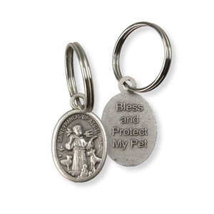 St Francis Bless And Protect Oval Pet Tag With Split Ring