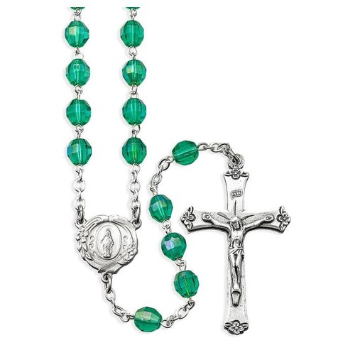 Rosary Emerald Crystal Aurora Borealis 7mm Beads