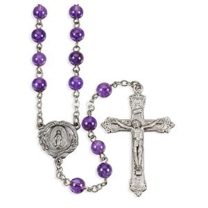 Rosary 6mm Amethyst Bead With Deluxe Silver Plated Centerpiece And Crucifix