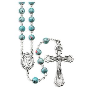 Light Blue Lava Bead Rosary 6mm
