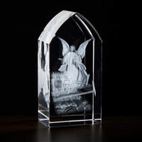 Guardian Angel Etched Glass Stand 3-1/4"