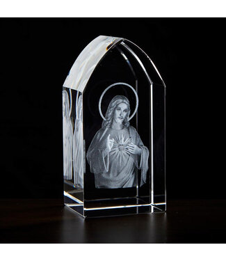 Sacred Heart Etched Glass Stand 3-1/4"