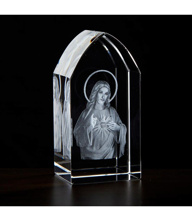 Sacred Heart Etched Glass Stand 3-1/4"