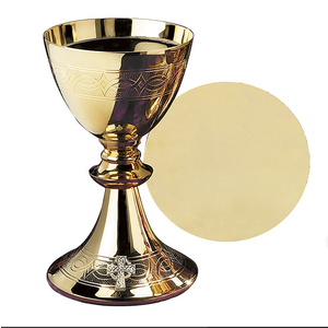 Etched Celtic Cross Chalice With Paten -Gold Plated Brass