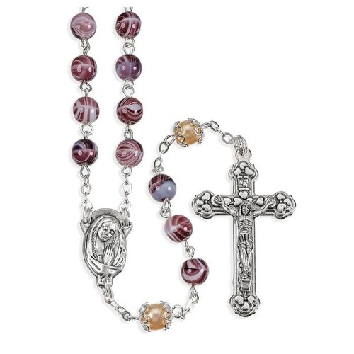 Amethyst Purple Swirl Pearl Bead Rosary 19" 6mm Beads