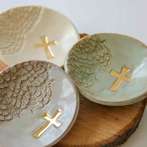 Prodigal Pottery Cross Ring Dish (assorted colors)