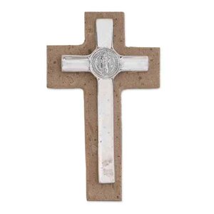 Novica Saint Benedict Pewter Stone Wall Cross