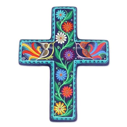 Novica Vibrant Faith Ceramic Wall Cross