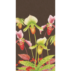 Slipper Orchid Chestnut paper guest towel by Caspari