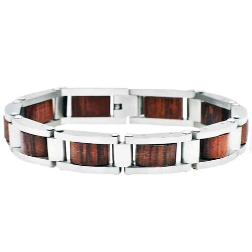 Men's Stainless Steel & Genuine Wood Link Bracelet