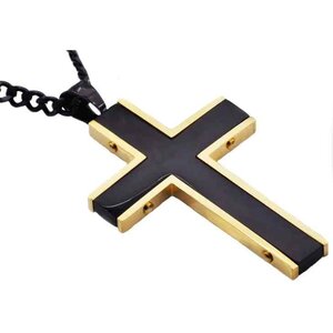 Men's Black and Gold-plated  Stainless Steel Cross