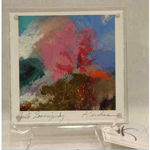 "God's Sovereignty" oil and cold wax original work on paper by Leigh Kershner - 5x5 acrylic frame on easel