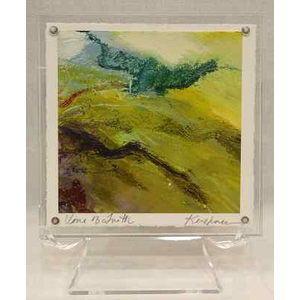 "Vine of Truth" oil and cold wax original work on paper by Leigh Kershner - 5x5 acrylic frame on easel
