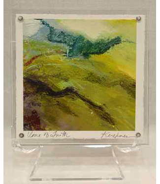 "Vine of Truth" oil and cold wax original work on paper by Leigh Kershner - 5x5 acrylic frame on easel