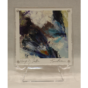 "Wings of Faith" oil and cold wax original work on paper by Leigh Kershner - 5x5 acrylic frame on easel