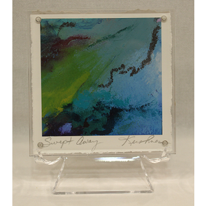 "Swept Away" oil and cold wax original work on paper by Leigh Kershner - 5x5 acrylic frame on easel