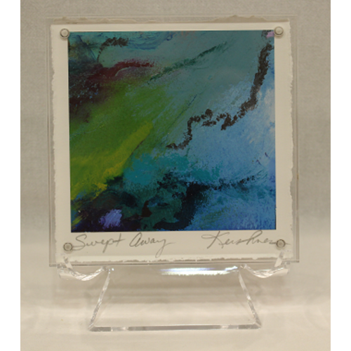 "Swept Away" oil and cold wax original work on paper by Leigh Kershner - 5x5 acrylic frame on easel