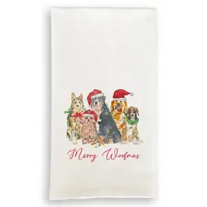 French Graffiti Christmas Dogs Dishtowel