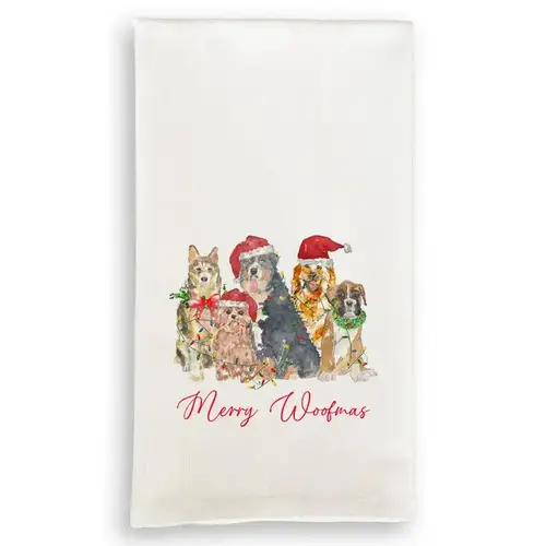 French Graffiti Christmas Dogs Dishtowel