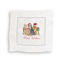 Christmas Dogs Linen Cocktail Napkin