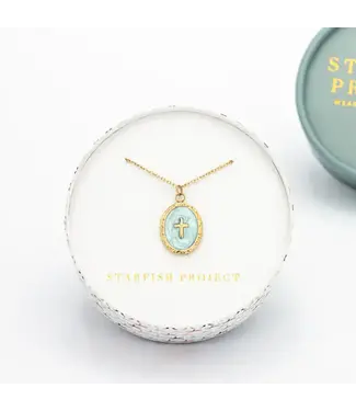 Shine Bright Cross Pendant in Mint 16-18"