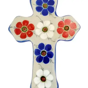 Ceramic Cross with Flowers (multi)