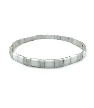Chiclet Bracelet Grey And Pearl With Cross by Erin Gray