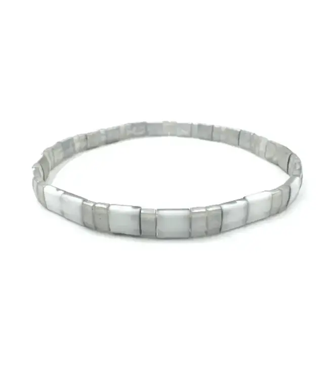 Chiclet Bracelet Grey And Pearl With Cross by Erin Gray