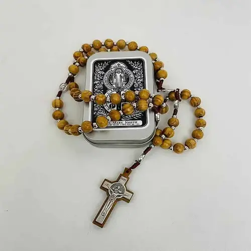 St. Benedict Wooden Rosary (Tin)