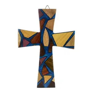 Novica Handmade Faith and Hope in Blue Wood Wall Cross