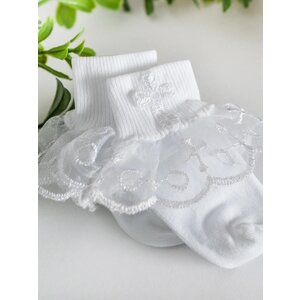 White Baby Girl Lace Baptism or Christening Socks with Cross