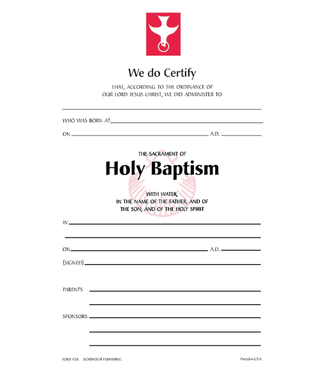 Certificate - Holy Baptism (individually sold)